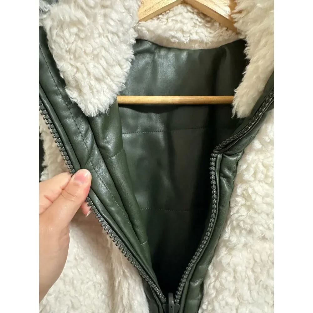 Tuckernuck leather and shearling beckham reversible‎ vest green size Large